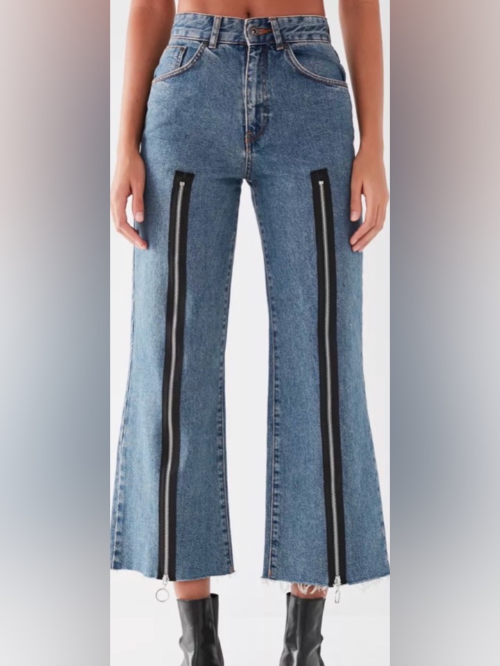 The Ragged Priest Blue Denim Flare Jeans With Black Zippers